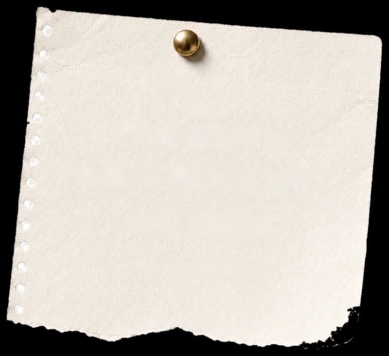 Feuille de carnet déchirée à perforations, épinglée au mur